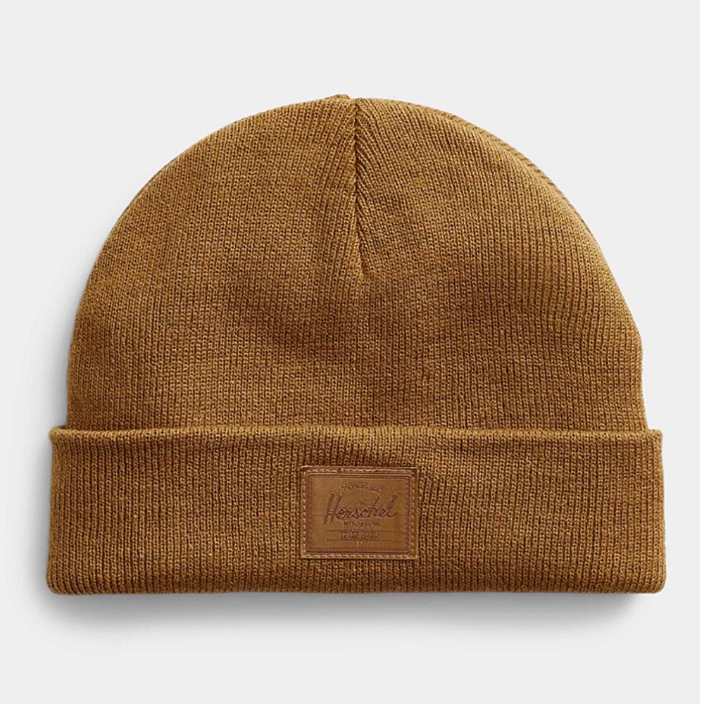 Herschel brown solid Elmer cropped tuque hat beanie NWT
